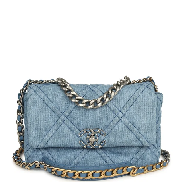 Chanel Medium 19 Flap Light Blue Denim Mixed Metal Hardware in Blue Denim from Madison Avenue Couture