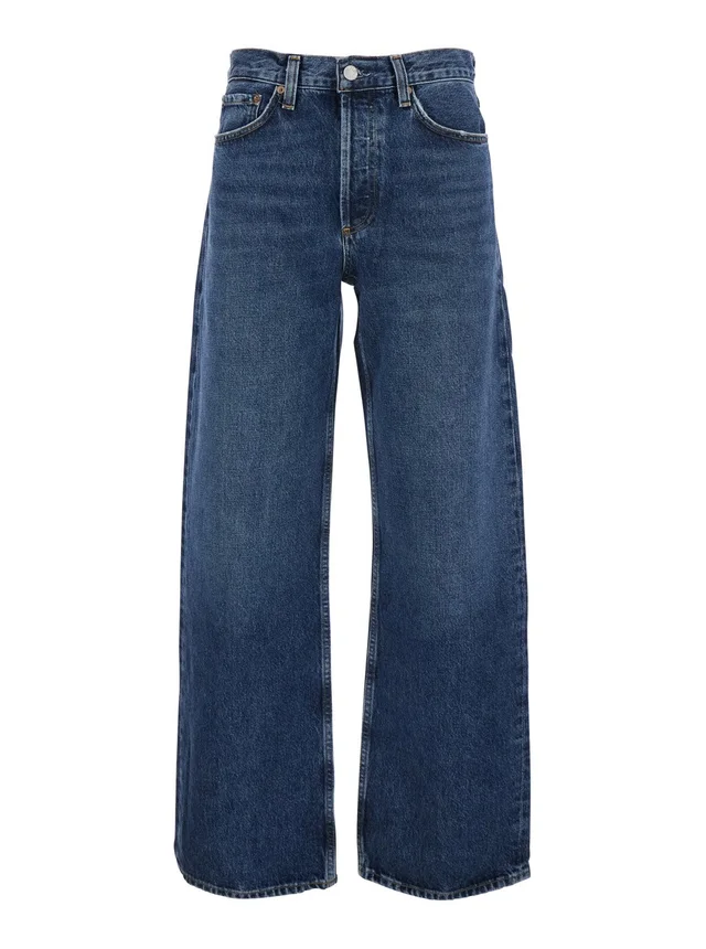 Agolde Blue 'Arc' Jeans with Logo Patch on the Back and Wide Leg in Denim for Women in Blue 100% Regenerative Cotton, photo 2 of 4 from Gaudenzi Boutique