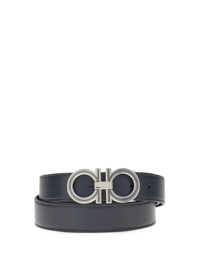 Ferragamo Reversible Leather Belt — Navy Calf Bos Taurus in Navy Leather from HEWI