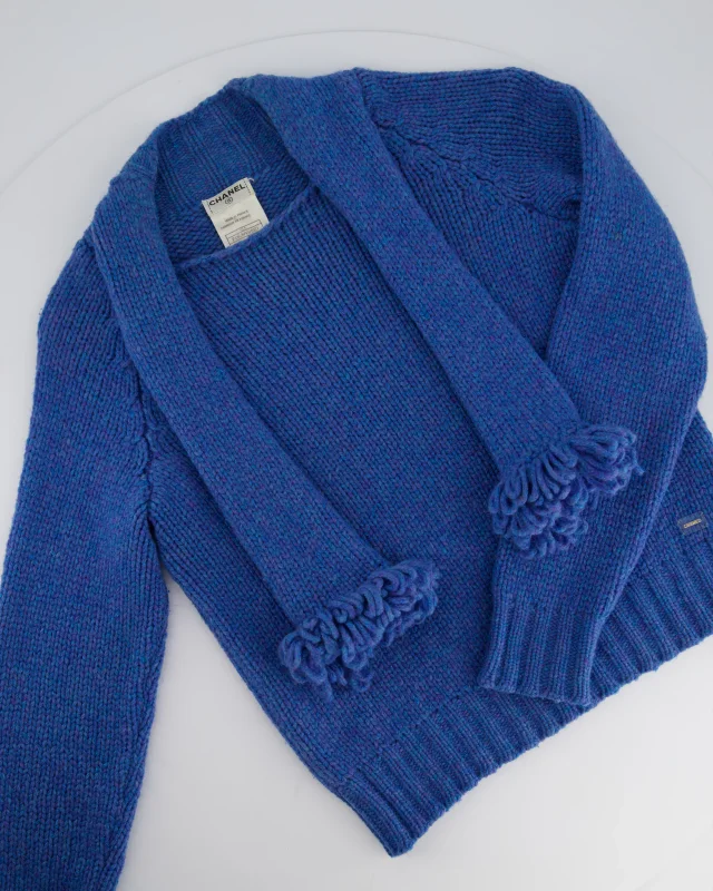Chanel 01/A Blue Wool Jumper With Scarf Tie and Sparkle Detail Size FR 38 (UK 10) in Blue Wool from Sellier, photo 6 of 12