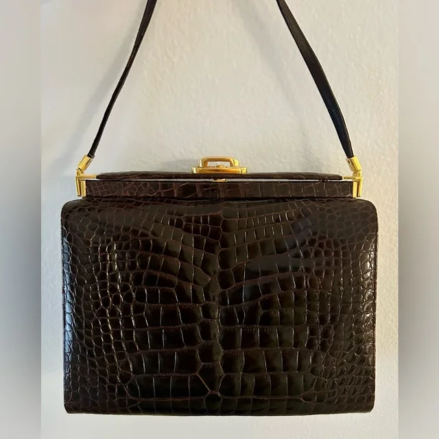 Judith Leiber Rare Brown Alligator Shoulder Bag in brown|red Crocodile from Poshmark, photo 1 of 1