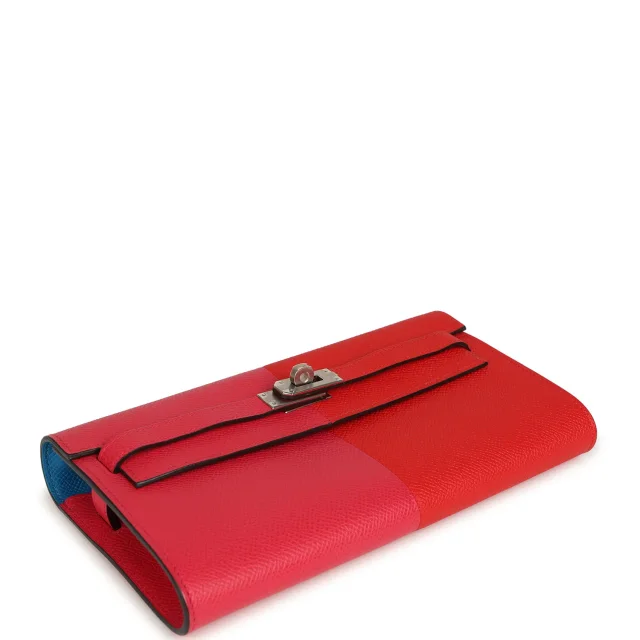 Hermès Kelly Wallet To Go Casaque Rouge De Coeur, Rose Extreme, Bleu Zanzibar Epsom Palladium Hardware in Red Epsom leather from Madison Avenue Couture, photo 6 of 9