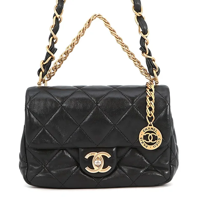 Chanel Chain Shoulder Bag CC Logo Quilted 20 Leather Black in Black Leather from The Reluxe