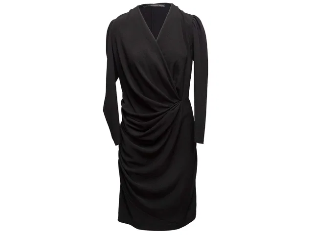 Black Balenciaga Draped Long Sleeve Dress Size IT 42 in Black from Designer Revival