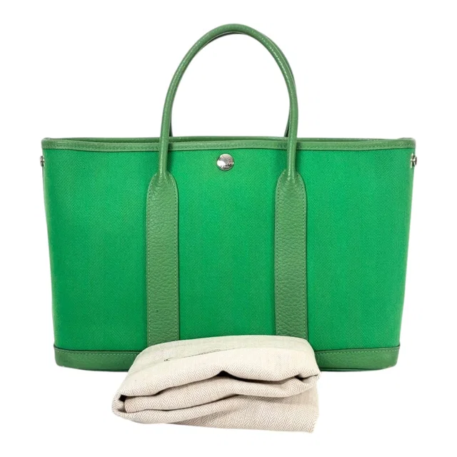 Hermès Green Garden Party 30cm in Canvas/Leather in Green Canvas from Luxury Promise