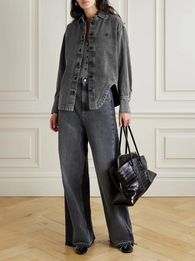 THE ATTICO Eliza asymmetric embroidered denim shirt in Black, photo 2 of 2 from NET-A-PORTER (Canada)