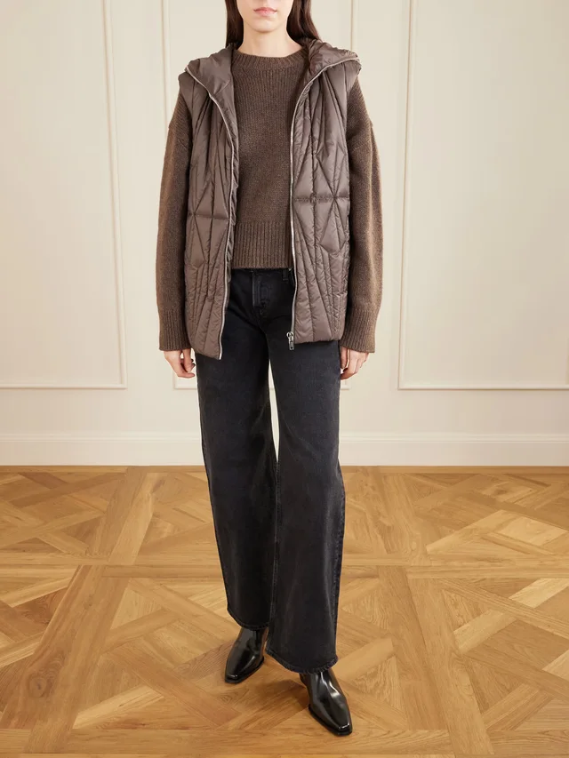 RICK OWENS + Moncler hooded appliquéd quilted shell down gilet in Brown, photo 2 of 2 from NET-A-PORTER (Canada)