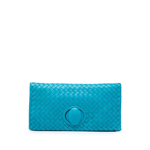 Blue Bottega Veneta Nappa Intrecciato Turn Lock Clutch in Blue Nappa leather from Designer Revival