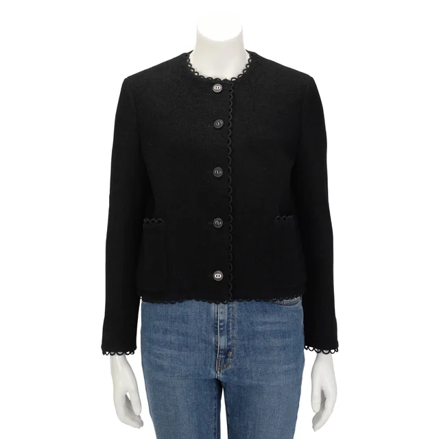 Dior Boucle Scalloped Edge Jacket FR 42 in Black Wool from Blue Spinach