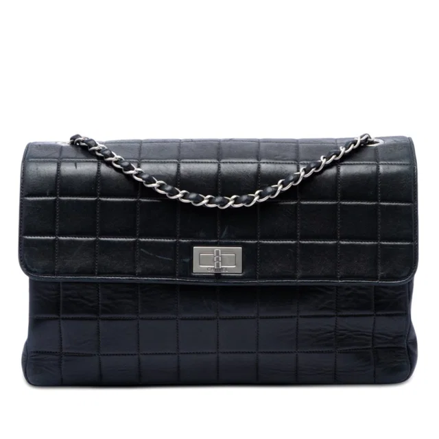 Black Chanel Chocolate Bar Lambskin Reissue 2.55 Single Flap Crossbody Bag in Black Lambskin from Designer Revival