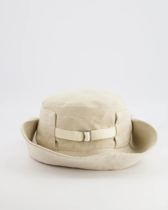 Jacquemus Le Bob De-Nîmes Bucket Hat with Adjustable Drawstring in Beige from Sellier, photo 10 of 12