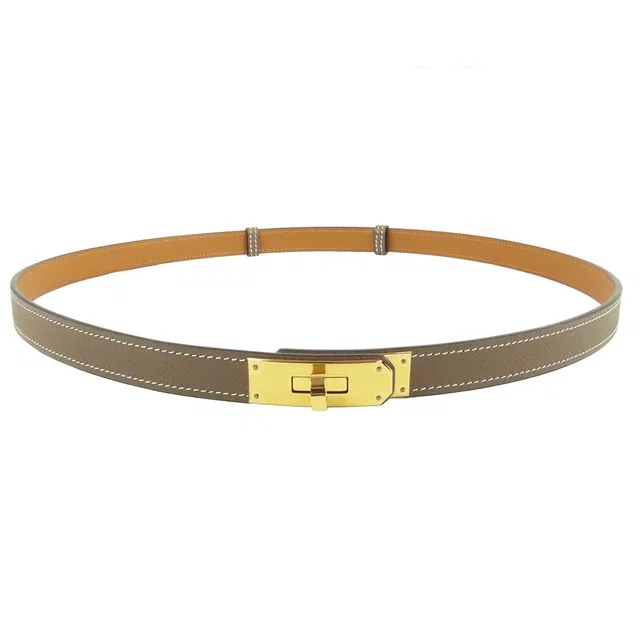 Hermès Kelly 18 Belt Etoupe Gold Hardware Epsom in Taupe Epsom leather from The Reluxe