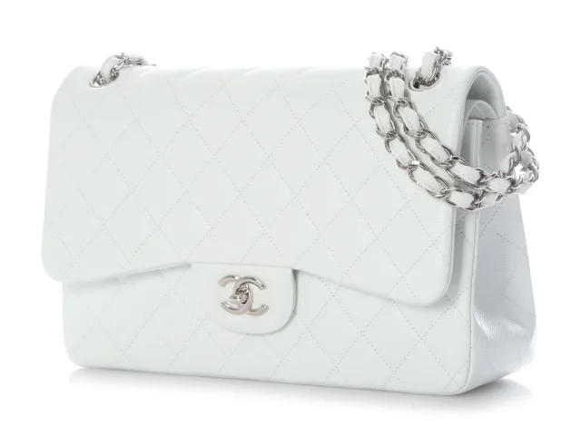 Chanel Jumbo White Quilted Caviar Classic Double Flap in White Caviar leather from Ann's Fabulous Finds, photo 4 of 10