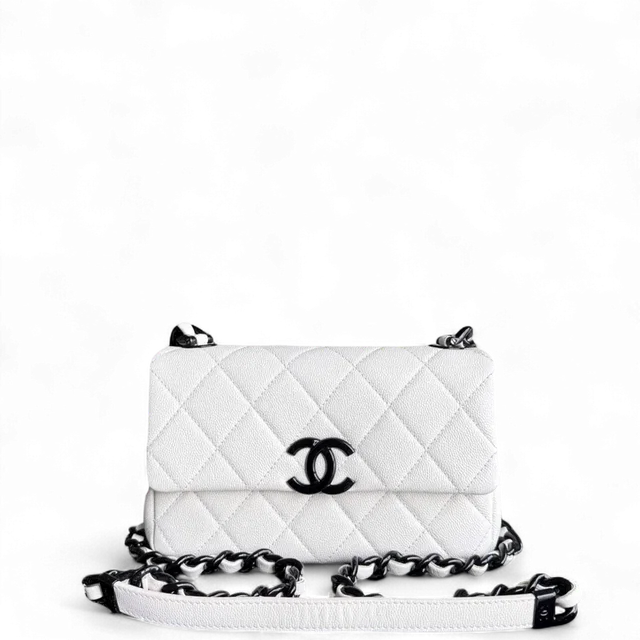 Chanel Seasonal Flap Small - Caviar My Everything Bag Quilted Grained Calfskin White Calfskin Black… in White Caviar leather from Luxury Promise