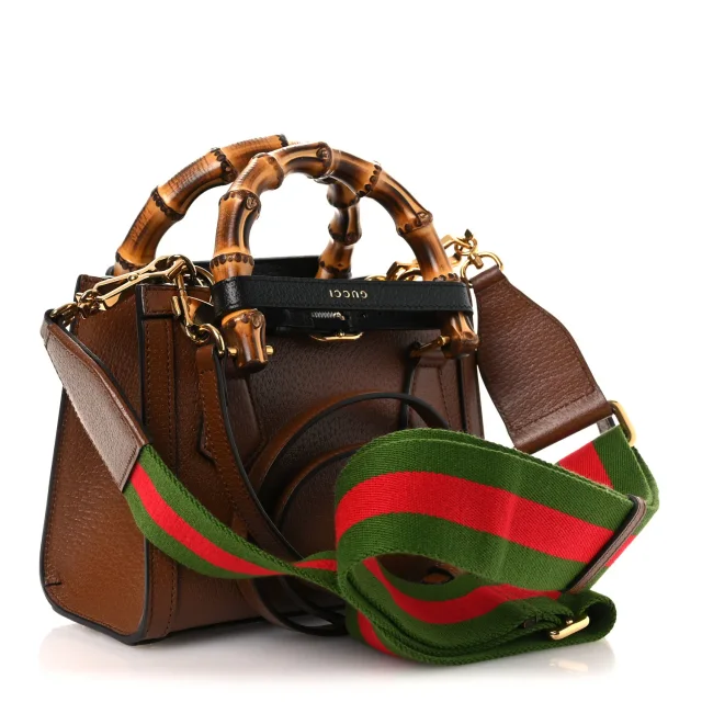 Gucci Textured Dollar Calfskin Web Mini Diana Tote Bag Cuir Black in Black Calfskin from FASHIONPHILE, photo 3 of 10