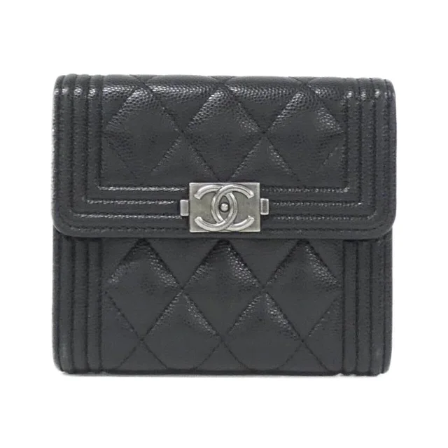 Boy CHANEL Line 80734 Wallet in BLACK / AGED METAL metal fittings caviar skin (grained calf) from KOMEHYO