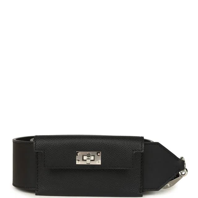 Hermès Kelly Pocket Bag Strap 105CM Black Swift and Epsom Palladium Hardware in Black Epsom leather from Madison Avenue Couture