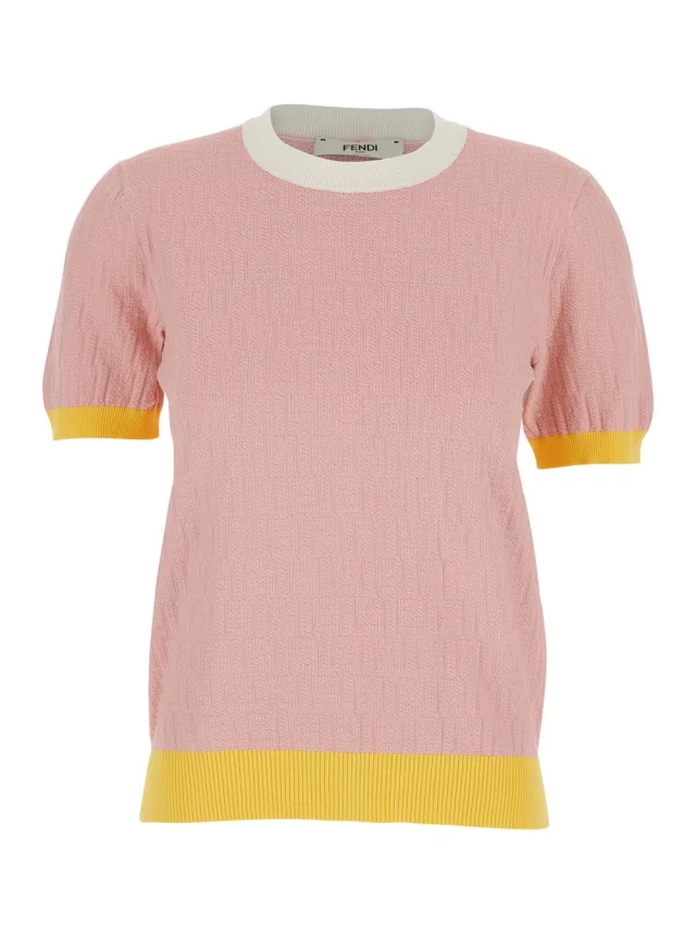 Fendi Pink Crew Neck T-shirt with All-Over FF Motif in Cotton Woman in Pink 100% Cotton from Gaudenzi Boutique, photo 1 of 1