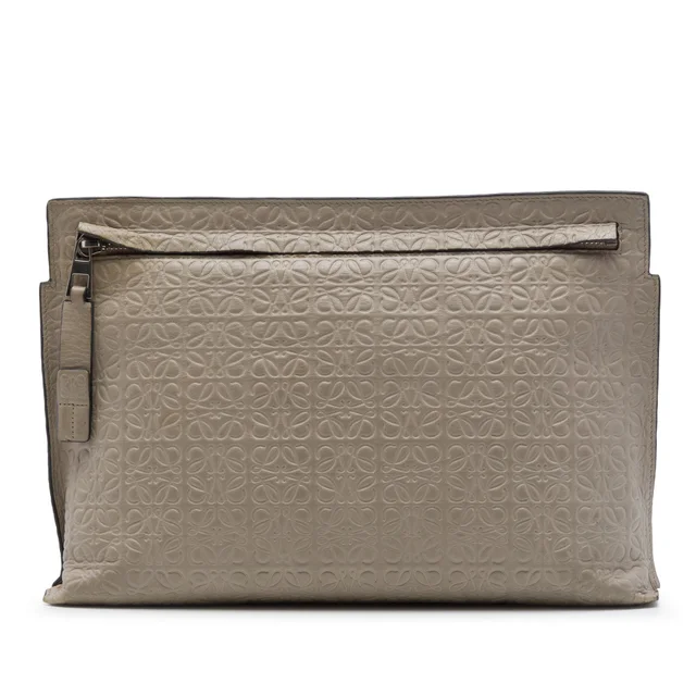 Brown LOEWE Embossed Anagram Leather Repeat T Clutch in Brown Leather from Designer Revival, photo 1 of 1
