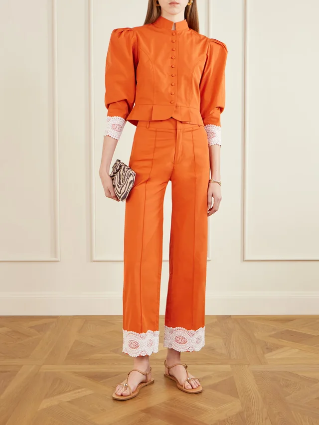 DESTREE Amoako lace-trimmed cotton poplin jacket in Orange, photo 2 of 2 from NET-A-PORTER (Canada)