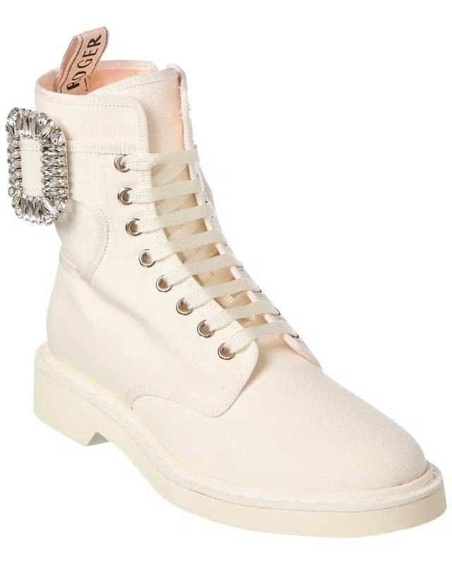 Roger Vivier Logo Plaque Viv Canvas Boot, image 1 of 1 from Gilt
