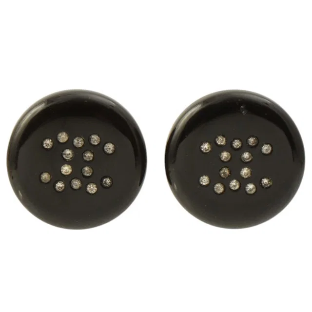 Chanel 2000 Rhinestone CC Mark Earrings Black/Clear in Black from VINTAGE QOO TOKYO