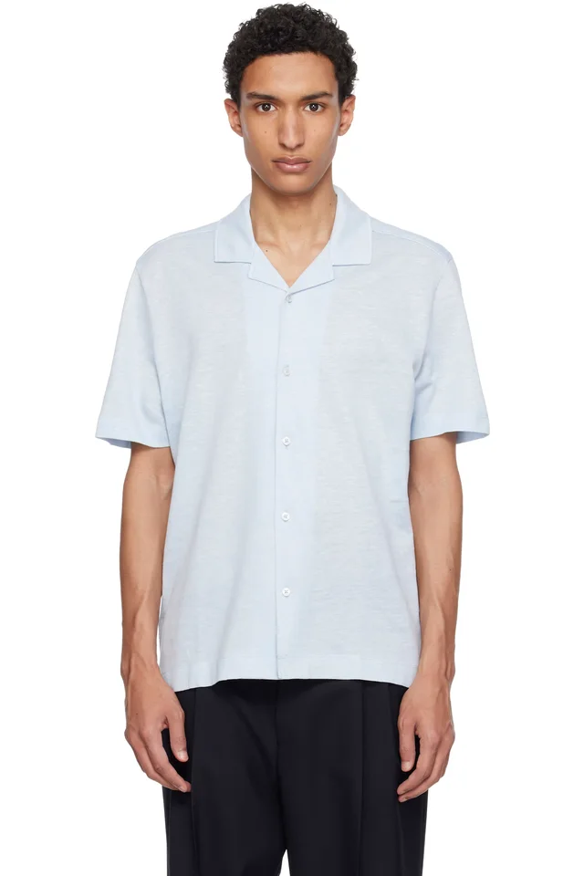 BOSS Blue Camp Collar Shirt, image 1 of 1 from SSENSE