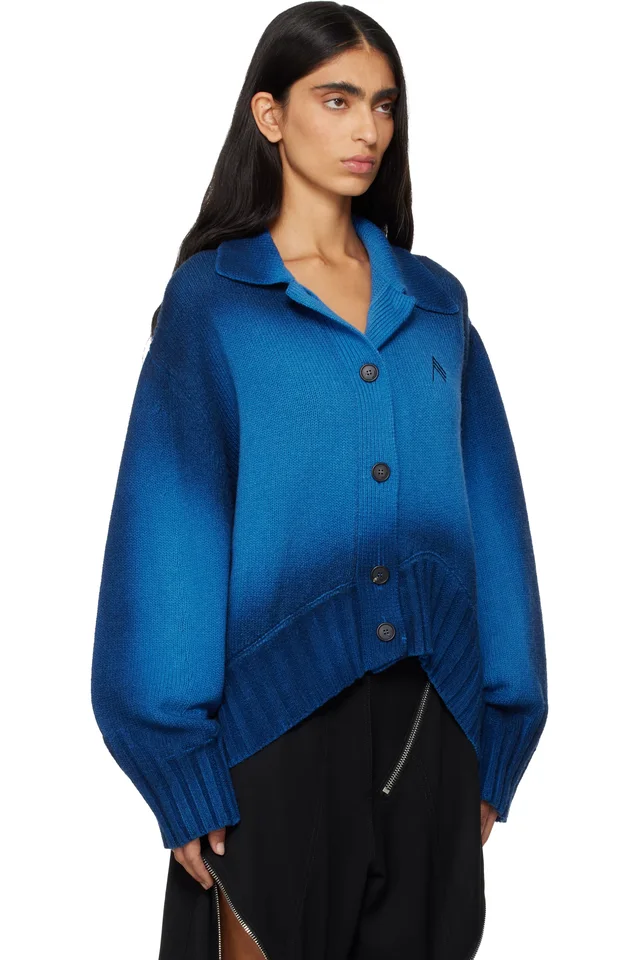 The Attico Blue Sprayed Wool Cashmere Cardigan, photo 2 of 4 from SSENSE