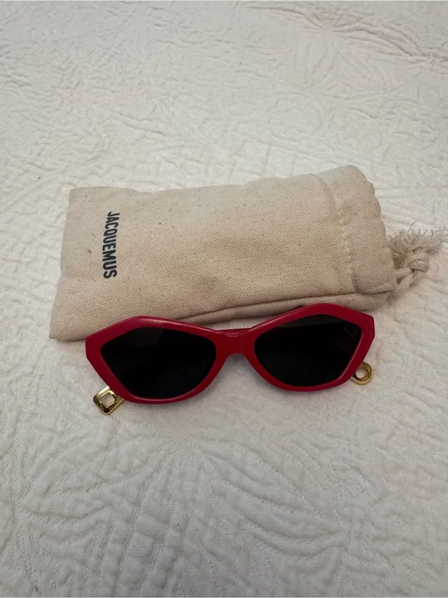 Jacquemus Red Cat-Eye Sunglasses With Black Lenses And Gold Accents in black|red from Poshmark