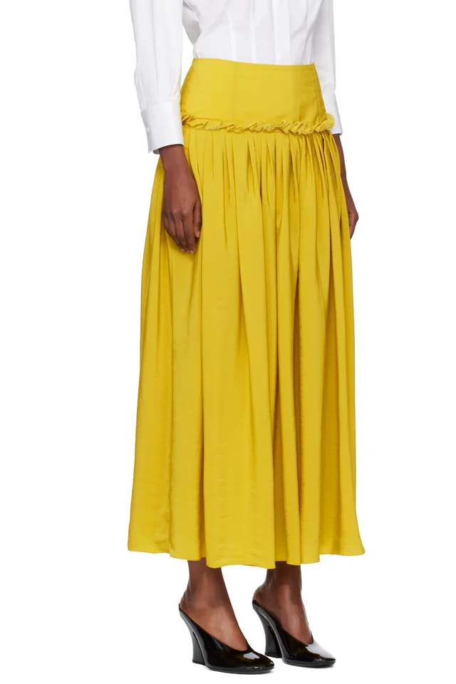 Lanvin Yellow Basque Charmeuse Midi Skirt, photo 2 of 4 from SSENSE