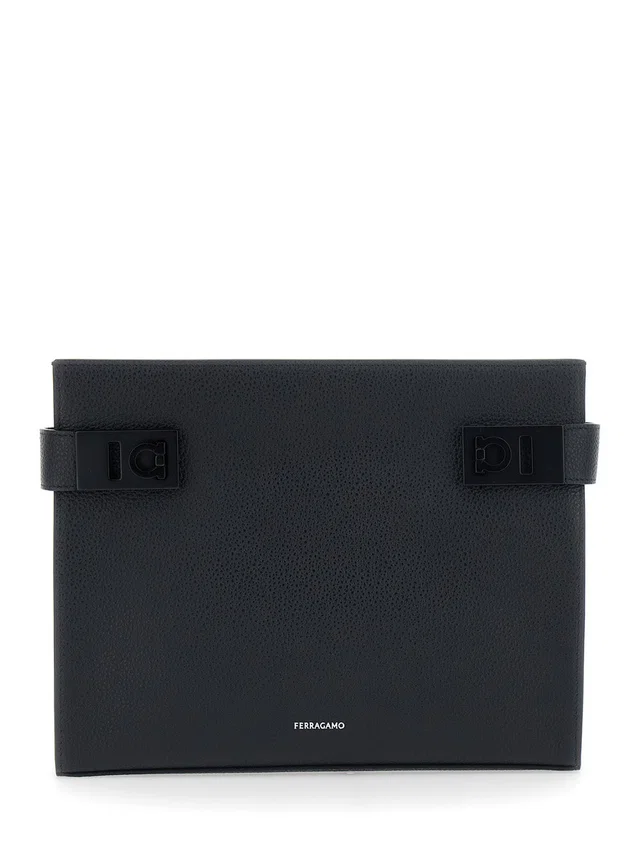 Ferragamo Hug Clutch — Black Calf Leather in Black Calfskin from HEWI