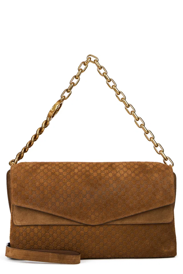 Gucci Gg-Monogram Suede Shoulder Bag — Brown Calfskin in Brown Calfskin from HEWI