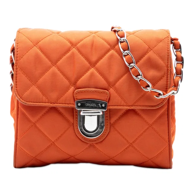 Orange Prada Impuntu Tessuto Chain Crossbody in Orange Woven leather from Designer Revival