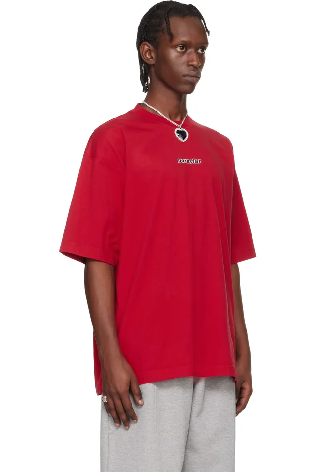 VETEMENTS Red 'Pornstar' T-shirt, photo 2 of 4 from SSENSE