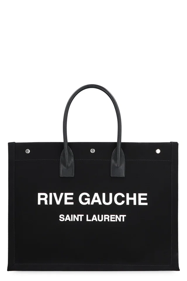 Saint Laurent Rive Gauche Tote Bag — Black Leather; Cotton; Linen in Black Leather from HEWI
