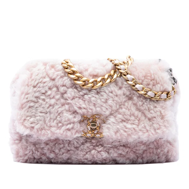 Pink Chanel Medium Shearling 19 Flap Satchel in Pink Woven leather from Designer Revival