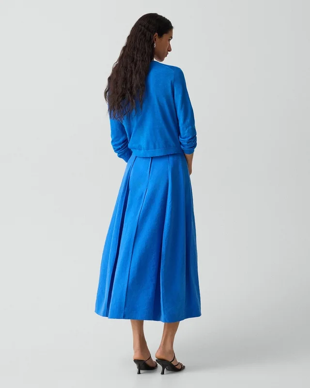 Theory Curved Flare Skirt in Relaxed Silk in JEWEL BLUE, photo 9 of 10 from Theory