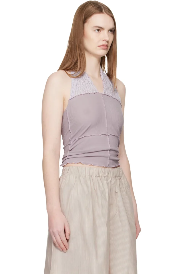 Baserange Purple Nehru Halter Top, photo 2 of 4 from SSENSE