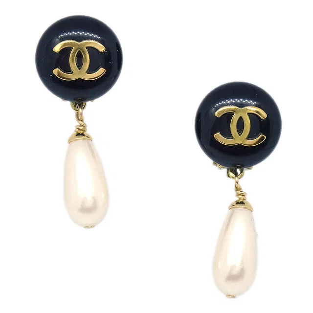 Chanel Gold Costume Pearl Dangle Clip-On Earrings 94A in Gold from AMORE Vintage Tokyo