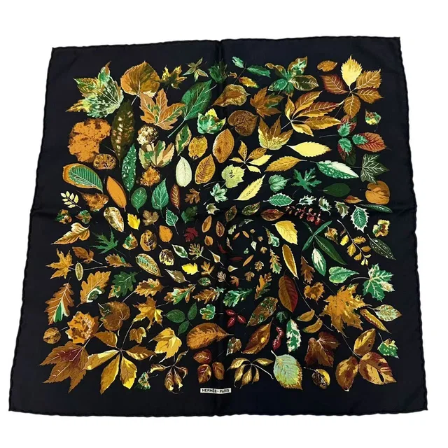 Hermès Scarf Silk Carre 45 Tourbillon Fallen Leaves Swirl Black in Black Silk from The Reluxe