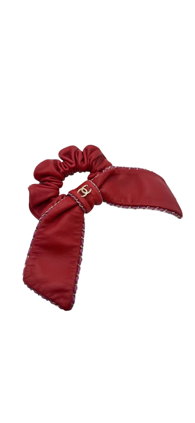 Chanel Hair Tie Red Lambskin in Red Lambskin from Luxury Promise
