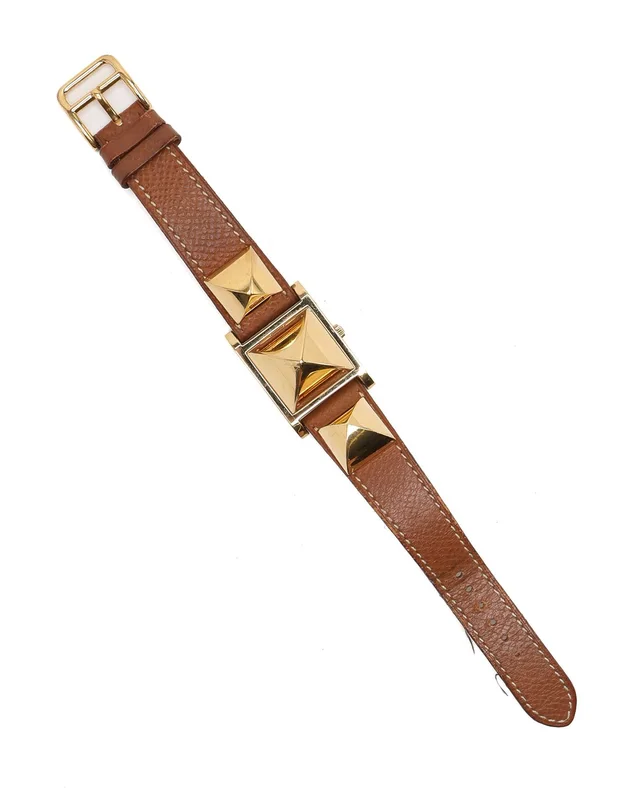 Hermès Medor 23mm Gold-Plated Watch in Gold Leather from A Retro Tale, photo 5 of 8