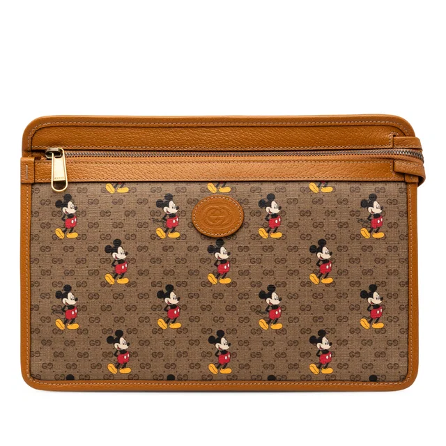 Brown Gucci Disney Micro GG Supreme Mickey Mouse Clutch in Brown Coated canvas from Designer Revival