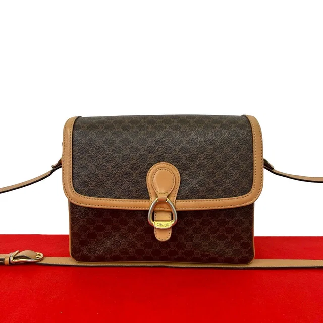 Celine Vintage Macadam Blason Triomphe Logo Pattern Leather Shoulder Bag Brown in Brown Leather from The Reluxe