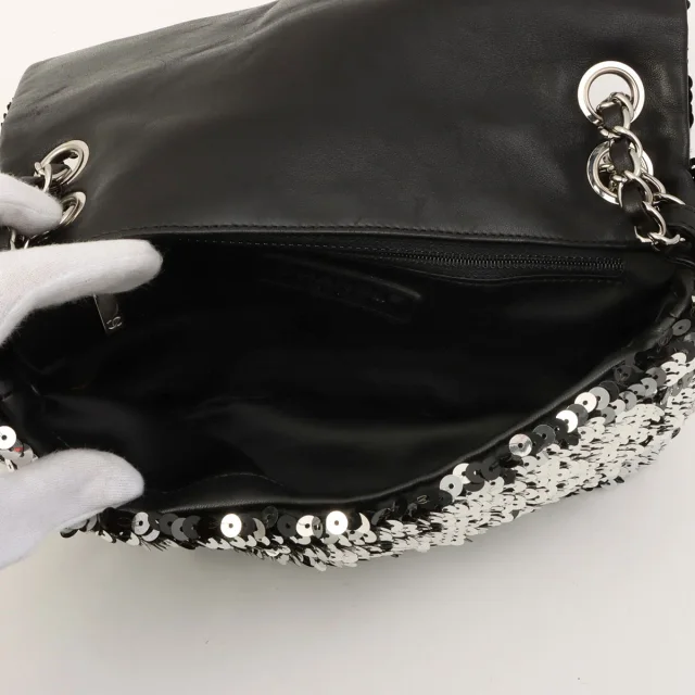 Chanel Circa 2008 Sequin CC Mark Chain Bag, Silver in Silver from VINTAGE QOO TOKYO, photo 5 of 13