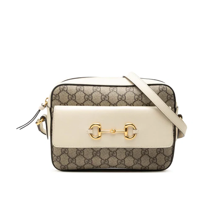 Beige Gucci Small GG Supreme Horsebit 1955 Crossbody in Beige Coated canvas from Designer Revival