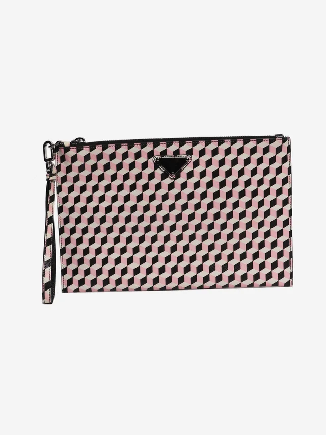 Prada Pink geometric pouch in Pink Saffiano leather from Sign of the Times