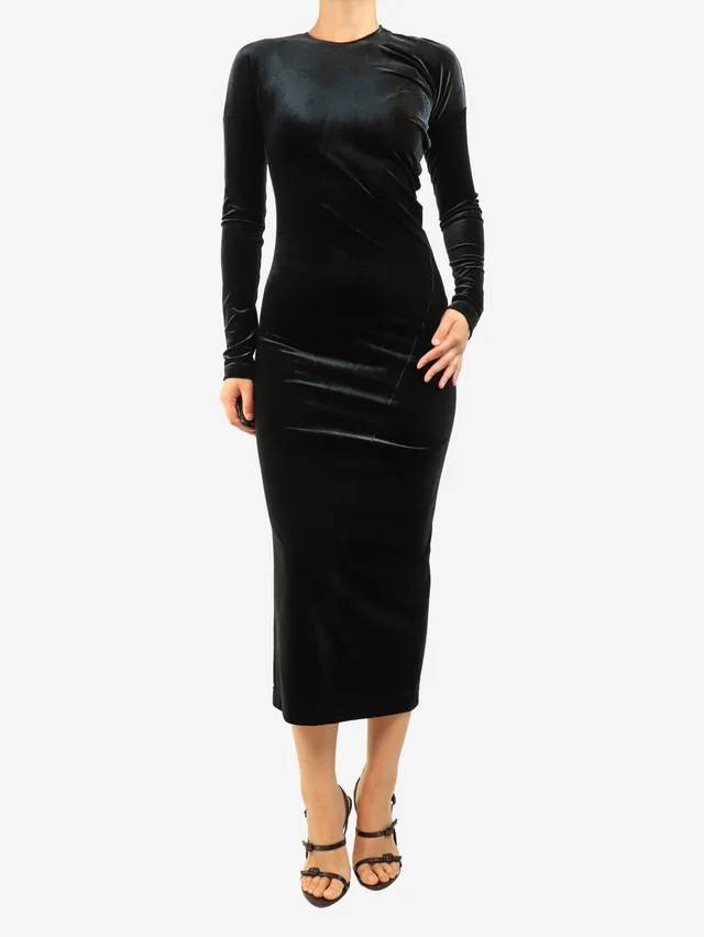 TOTEME Black long-sleeved velvet dress - size S in Black Velvet from Sign of the Times
