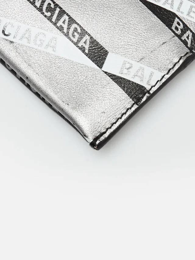 Balenciaga Silver/Black Metallic Leather Plastic Bag Small Shopper Tote Clutch Bag in Black Leather from Yoogis, photo 4 of 9