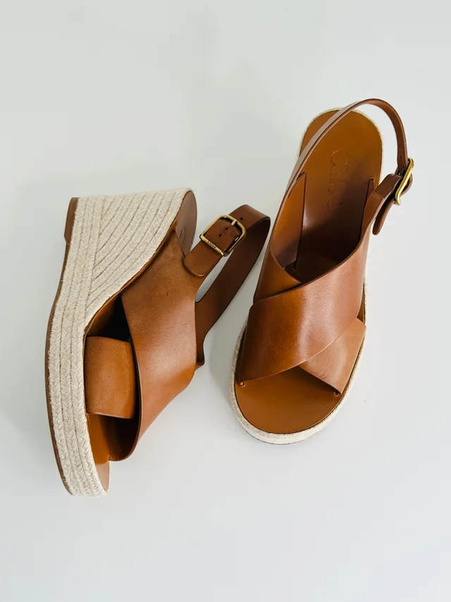 Chloé Pary Espadrille Wedge Sandals - Size 40 in Leather from Edit Second Hand
